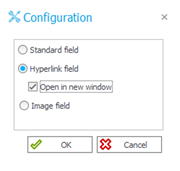 The image shows the configuration to set the form field to be a hyperlink